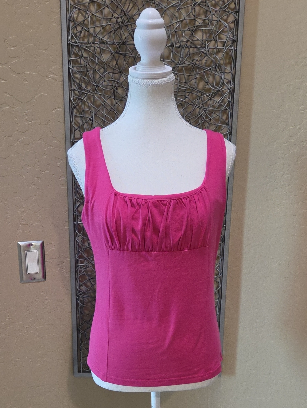 Moda International Hot Pink Square Neck Ruched Tank